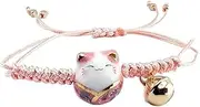 [PurYupearl] Pink Lucky Cat Maneki Neko Bacelet Adjustable Ceramic Bead Girls Clothing, Shoes and Jewelry