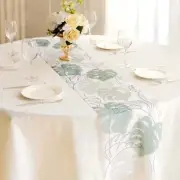 11" x 108" WHITE GREEN Monstera Palm Leaf Print TABLE RUNNER Party Decorations