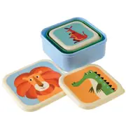 3pc Rex London Kids Plastic Snack/Lunch Box Square Set Colourful Creatures