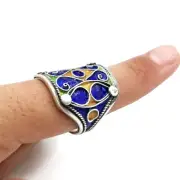 Handmade African Silver Tuareg Berber Enamel Ring Ethnic Tribal Jewelry Gypsy