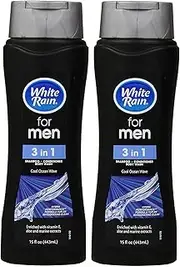 White Rain for Men 3 in 1 Shampoo/Conditioner/Body Wash Cool Ocean Wave - 15 oz, Pack of 2