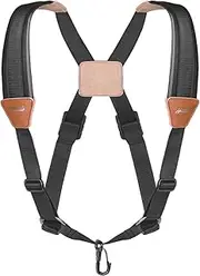 Flexzion Professional Saxophone Shoulder Strap w/Adjustable Chest Harness Design, Soft Padded Sax Holder w/Swivel Metal Hook, Musical Instrument Accessory for Alto Tenor Soprano Baritone Sax, Black