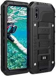 Mitywah Waterproof Case for iPhone XR, Heavy Duty Military Grade Shockproof Case with Built-in Screen Protector, Full Body Underwater Protective Metal Case 6.1 inch, Black
