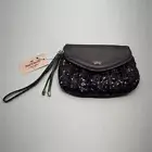 Juicy Couture Traveler Wristlet Clutch Bag Grape Denim Sequin Metallic