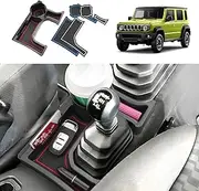 Coleya Centre Console Storage Box Compatible with Suzuki Jimny JB64 JB74 2018-2024 (MT), Jimny Accessories Armrest Organiser, Jimny Centre Armrest Glove Box with Non-Slip Mat (Red + Blue + White)