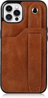 Phone Protection Compatible with iPhone 12 Pro Max Leather Wallet Phone Case Stand Wrist Strap Phone Case Adjustable Wrist Strap Phone Case Compatible with iPhone 12 Pro Max Phone Accessory(Brown)