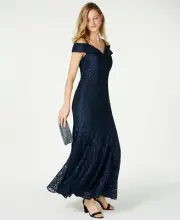 R & M Richards Off-The-Shoulder Lace Gown Women's Fancy Dress Size 14 | $250
