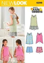 New Look Sewing Pattern 6296 Child & girl shorts with knit top or dress.