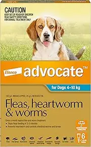 Advocate Dog, Monthly Spot-On Protection from Fleas, Heartworm and Worms, Six Pack Flea Treatment for Medium Dogs 4-10 kg, 6 Pack