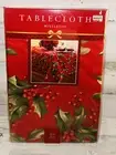 Bed Bath & Beyond Red Round 70” Mistletoe Green Berry Christmas Tablecloth NEW!