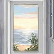 Art Hand-Painted Oil Painting - Green Plants And Sea View Texture Modern Large Size Canvas Wall Art Painting,Sofa Background Living Room Bedroom Home Decorations,As Shown,150 X 300Cm(60''X119'')