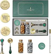 Joyeee Wax Sealing Set, Arts & Crafts Wax Seal Kit Embellishment of Cards Envelopes, Retro Stamps Maker Gift Box Set for Halloween, 2 Colors Sealing Wax Beads, 3 Pcs Pattern Wax Seal Stamp #54