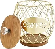 Coffee Pod Holder, Coffee Pod Storage Basket with Lid, Large Capacity Coffee Capsules Storage Organizer, Metal Coffee Pod Holder for Home Office Kitchen Countertop, Coffee Bar Decor (Gold)