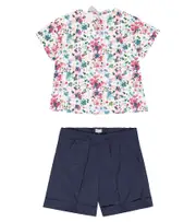 [Il Gufo] Il Gufo Floral cotton top and shorts set Y 10 blue
