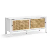 Design Square Lucien Lowline Entertainment Unit TV Stand W/ 2-Sliding Doors 116cm - White/Rattan