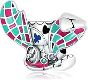 [LES FOLIES DI PAOLA GRIECO] White Rabbit Mad Hatter Alice in Wonderland Disney 925 Silver Charm - Les Folies Fits Pandora Sterling Silver Cubic Zirconia, Sterling Silver, Cubic Zirconia
