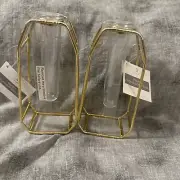 2x Desktop Glass Plant Propagation Station Tubes Plant Terrarium In Brass X2