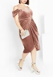 CITY CHIC Jayla Dress in Rose Velvet Plus Size XS/14 NWT [RRP $189.95]