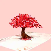 Red Pink Heart Cherry Blossom Tree 3D Origami Card