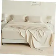 Queen Size Bed Sheets 4 Piece Set, 100% Rayon Queen - 4 PCS 04 Light Beige