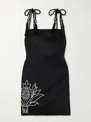 [Andres Otalora] Andres Otalora - Haath Tasseled Embroidered Linen Mini Dress - Black - small small Black