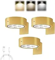 Topveden Picture Lights for Wall, Topveden No Drill Magnetic Picture Lights, 3 Color Temperatures and 12 RGB Colors, Battery Operated, Adjustable Brightness&Timer (3PCS Gold)