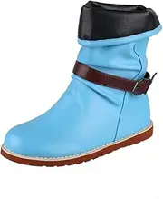 [HOTRA] Ankle Boots Flat Heel Womens Soft Wide Width Pu Leather Bootie Winter Round Toe Belt Buckle Snow Boots