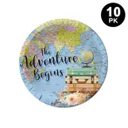 Let the Adventure Begin Travel around World Theme 7 inch 17cm Plates 10PK - Kids Birthday Party Tableware