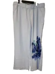 NEW Diane Gilman Palazzo Pants Womens 1X Teal Peacock Feathers w/Pockets