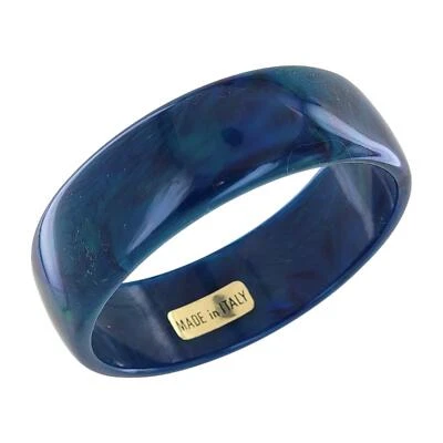 Peacock Blue Green Marbled Lucite Bangle Bracelet Made in Italy Women Large Size