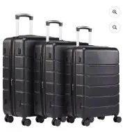 3-Piece Luggage Sets, Hard Shell ABS Suitcases with Spinner Wheels Lock, Black