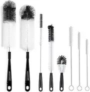 AIMALL 8 Pcs Nylon Straw Brush Set Cleaner Bottle Glass Tube Pipe Small Long Cleaning, Versatile Stainless Steel Wire Nylon Bristles for Deep Cleaning