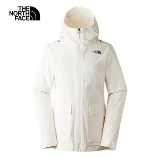 【The North Face 官方旗艦】北面女款白色防水透氣保暖連帽三合一外套｜5AY1KO2(內搭羽絨款)