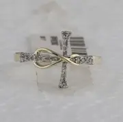 10k Yellow Gold Round Diamond Cross Infinity Band Ring 1/10 Cttw