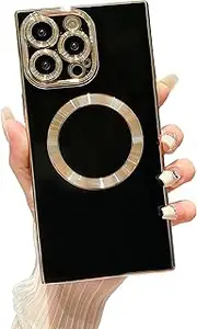 Owncase for iPhone 14 Pro Max Case Magnetic, Compatible with Magsafe, Full Camera Lens Protection & Electroplate Reinforced Corners Shockproof Soft TPU Edge Bumper Case for iPhone 14 Pro Max, Black