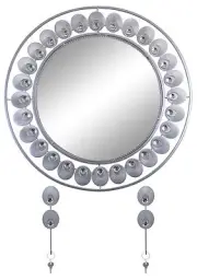 Large Round Silver Peacock Feather Mirror with Key Chain Holder