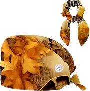 [YTYVAGT] Scrub Caps Women,Scrub Hats Suitable for Women,Autumn Maple Leaves Paris Eiffel Tower