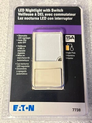 NEW Eaton Single Pole Switch w/ LED Dimmable Night Light 7738LA-K-L Light Almond