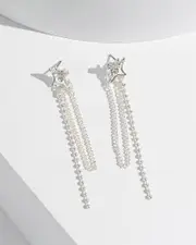White Starlight Draped Chain Earrings
