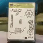 Stampin Up “FROM LAND TO SEA”139361 Set Of 6, Jellyfish Swordfish Lighthouse