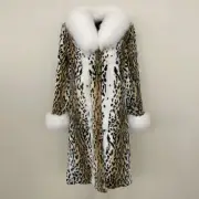 Winter Furry Coat Lady Thick Warm Leopard Print Real Rabbit Fox Fur Jacket Parka