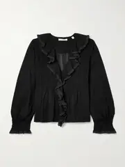 [DÔEN] DÔEN - Hardy Lace-trimmed Ruffled Pintucked Organic Cotton-voile Blouse - Black - small small Black