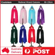 Halloween Hooded Velvet Cloak Cape Medieval Wizard Costume Witch Vampire