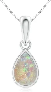 [Angara] Natural Pear-Shaped Opal Solitaire Dangle Pendant Necklace in Sterling Silver/10ct/14ct Solid Gold for Women | October Birthstone Jewellery for Her