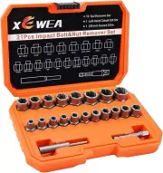XEWEA 21PCS Bolt Nut Extractor Set, 3/8" Drive Easy Out Broken Lug Nut