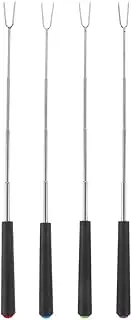 4Pcs Telescoping Marshmallow Roasting Sticks, Stainless Steel Barbecue Fork Bonfire Sticks Campfire Forks Smores Sticks for Open Fire Pit Marshmallow Fork Meat Stick Barbecue Skewers Manual Rotate