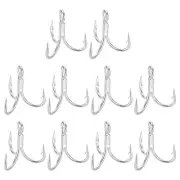 2/0# Fishing Treble Hook, 10Pcs 4X Strong Treble Fish Hook for Saltwater, Silver