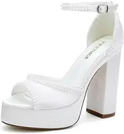 [YWXYMGE] Platform Heels Wedding Shoes for Bride Ankle Strap Bridal Heeled Sandals Wedding Heels