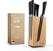 Exitoso NEW Bamboo Knife Block 360 Degree Rotatable with Magnets Outside and Removable Bristle Insert - Space for Up to 20 Knives | Safe Knife Storage