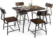 [Costway] 5 Piece Dining Table Set, Rectangular Kitchen Table & 4 Chairs for 4 Person, Industrial Style Dining Table Set w/Metal Frame, Table & Chair Set for Kitchen, Dinette, Restaurant, Brown